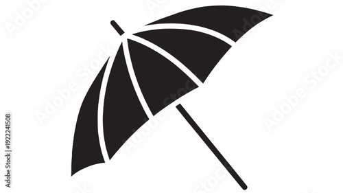 Umbrella silhouette with black color and white highlights on a white background featuring rain, weather, protection with accessory and graphic elements for icon, simple projects, clean composition on