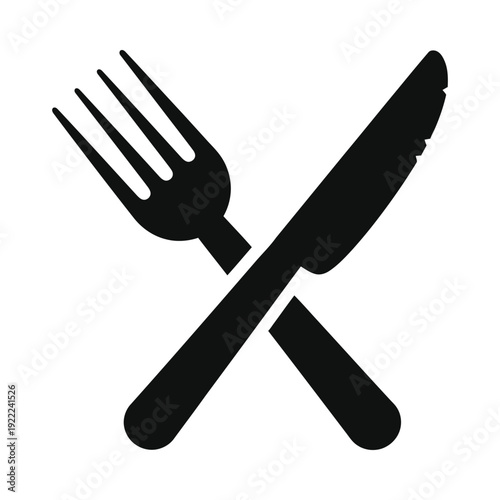 Black fork and knife crossed on a isolated, ui elements