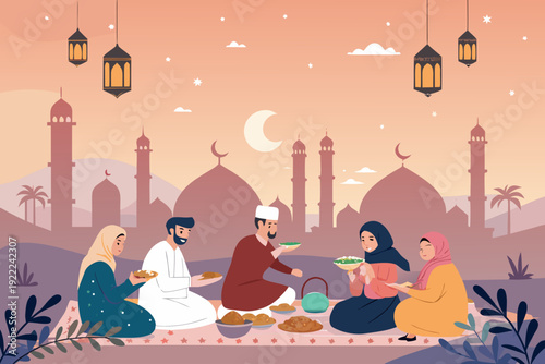 Muslim Community Unity And Friendship During Rama Creative Visual Perfect for Editorial Content