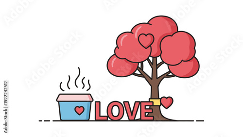 Love Coffee and Heart Tree