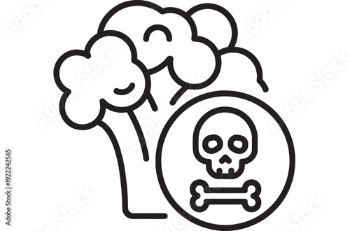 Toxic waste icon with skull and crossbones symbol and pollution cloud featuring environment, danger, hazardous with poison and contamination elements for eco, ecological projects, clean composition