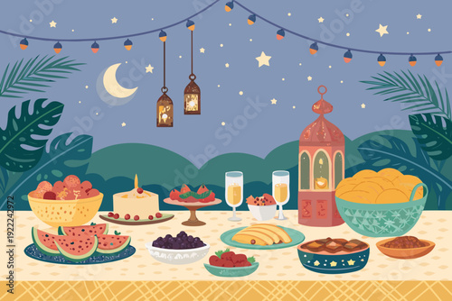 Ramadan Evening Meal With Fruits Desserts And Premium Digital Asset Ideal for Marketing