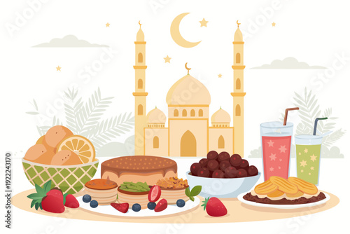 Featuring Ramadan Food With Sweets Fruits And Crisp High-Quality Stock Image