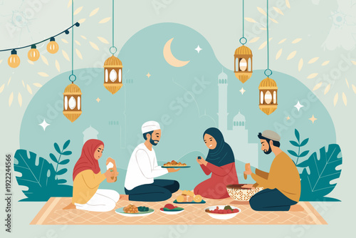Crisp Warm And Peaceful Muslim Gathering With Food And Creative Visual