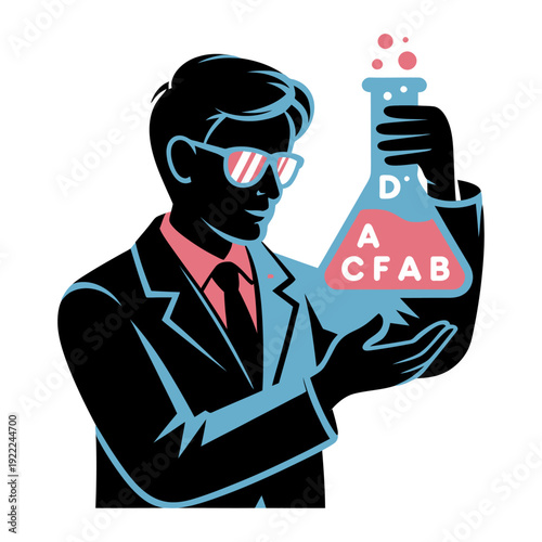 colorful vector illustration of scientist holding laboratory flask symbolizing chemistry research innovation experimentation science discovery and analytical thinking