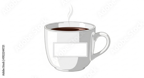 Steaming hot coffee in a blank label mug simple gray design white background perfect for branding and advertising purposes
