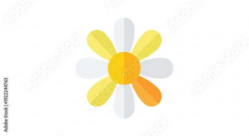 Simple yellow and white flower icon with orange petal on transparent background symbolizing happiness and positivity