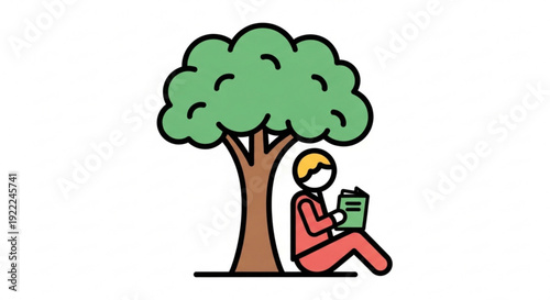 Person reading book sitting under green tree in park relaxation and leisure concept