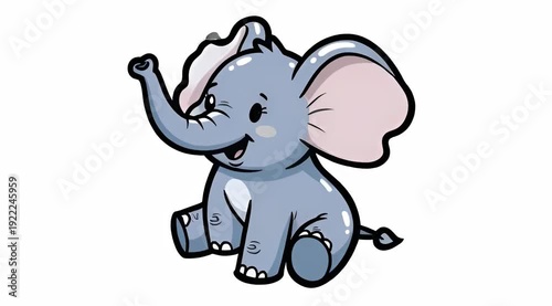 Baby Elephant Cute Sticker, Flat Cartoon Illustration Style