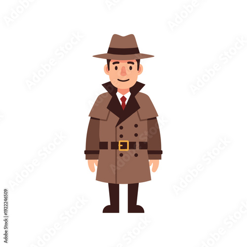 Flat Character Design of a Classic Private Detective in Trench Coat