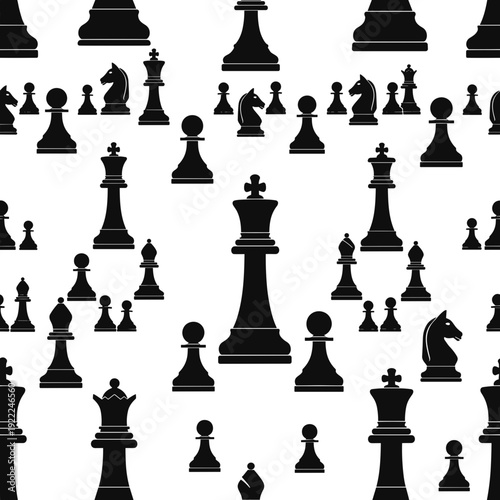Seamless Pattern with Scattered Black Chess Piece Silhouettes