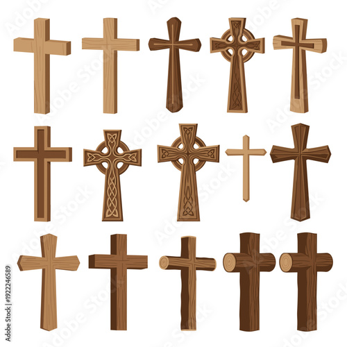 Collection of Diverse Wooden Christian Cross Designs and Icons