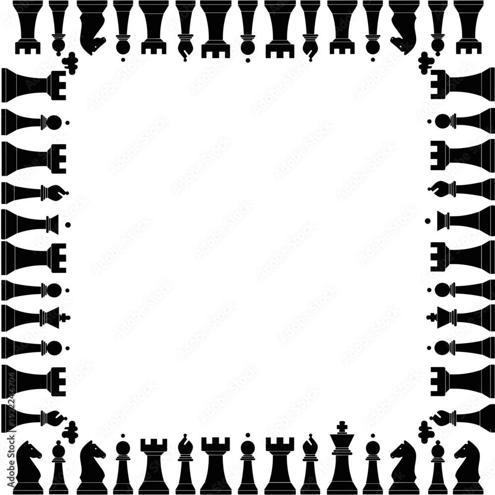 Fototapeta premium Square Border Frame Composed of Various Chess Pieces