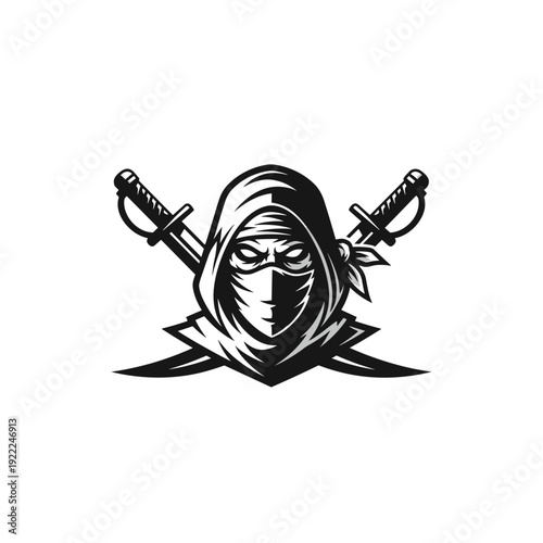 Ninja Assassin Silhouette with Crossed Swords Graphic