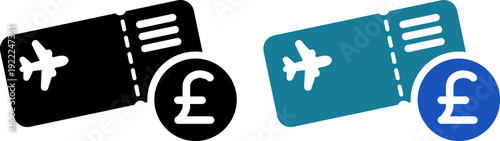 ポンドマーク付き航空券アイコン｜海外旅行の料金・英国通貨・外貨決済UI素材（Flight Ticket Price Icon with Pound Sterling Symbol for International Travel Payment Concept）
