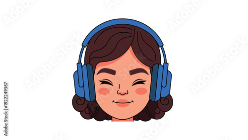 Relaxed person enjoying music with blue headphones. Peaceful listening illustration.