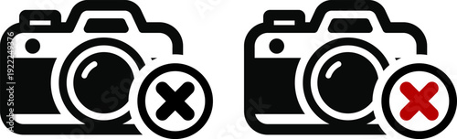 バツマーク付きカメラアイコン｜撮影不可・無効・エラーを表すUI素材 Camera Disabled Icon – Photo Error, Blocked and Not Allowed Symbol
