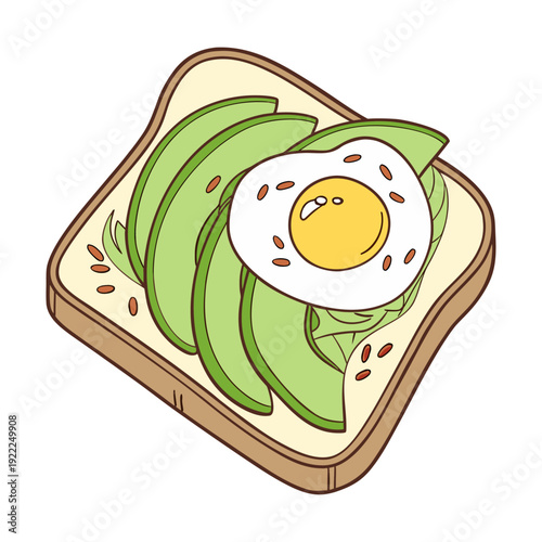 Avocado Toast with Fried Egg Illustration.