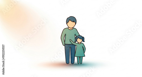 Father and daughter standing together happy family moment love and care parent and child bonding green clothes white background