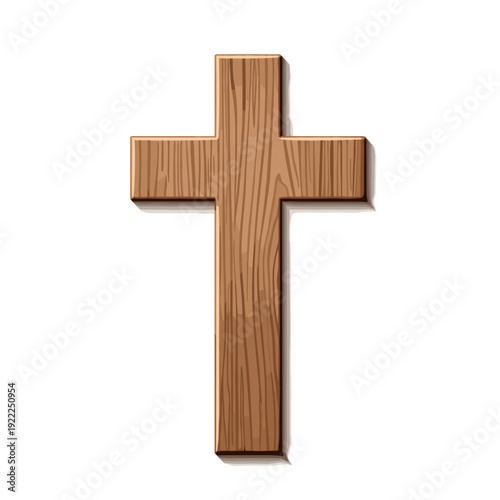 Simple Vertical Brown Wooden Cross Symbol on White