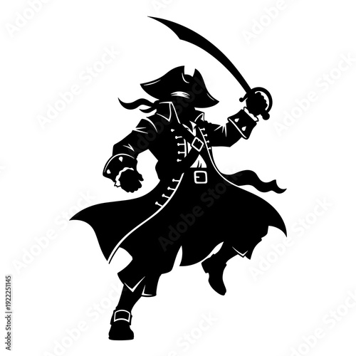 Fearless Pirate Captain Silhouette Wielding a Sharp Cutlass