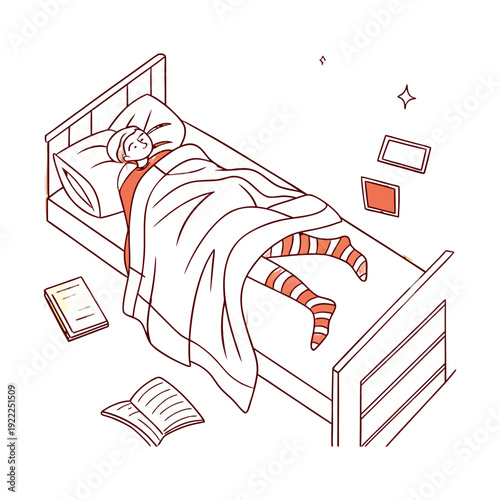 Peaceful Night Rest – Cozy Sleeping Person in Bed Vector Illustration.