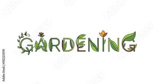 Gardening logo with leaves and flowers on white background symbolizing growth and nature