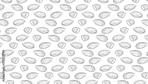 Almond Seamless Pattern.
Almond background. Hand Drawn Nut Illustration. Minimal Outline Vector Style.
Repeating Food Texture Background. Packaging Textile Surface Use.