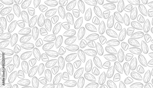 Almond Seamless Pattern.
Almond background. Hand Drawn Nut Illustration. Minimal Outline Vector Style.
Repeating Food Texture Background. Packaging Textile Surface Use.