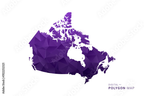 Canada Map - Polygon Style Vector Illustration in Deep Purple Gradient, Low Poly Geometric Design, Isolated on White Background for Infographics and Digital Use.