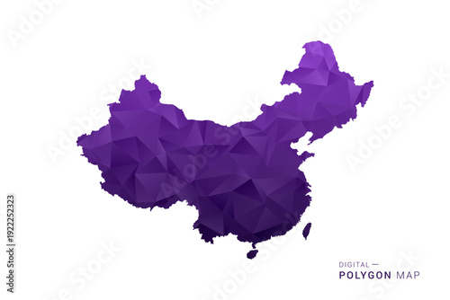 China Map - Polygon Style Vector Illustration in Deep Purple Gradient, Low Poly Geometric Design, Isolated on White Background for Infographics and Digital Use.