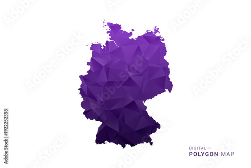 Germany Map - Polygon Style Vector Illustration in Deep Purple Gradient, Low Poly Geometric Design, Isolated on White Background for Infographics and Digital Use.