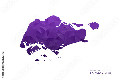 Singapore Map - Polygon Style Vector Illustration in Deep Purple Gradient, Low Poly Geometric Design, Isolated on White Background for Infographics and Digital Use.