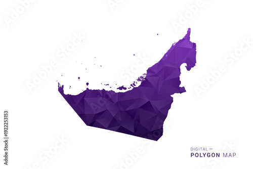 United Arab Emirates Map - Polygon Style Vector Illustration in Deep Purple Gradient, Low Poly Geometric Design, Isolated on White Background for Infographics and Digital Use.