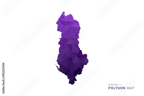 Albania Map - Polygon Style Vector Illustration in Deep Purple Gradient, Low Poly Geometric Design, Isolated on White Background for Infographics and Digital Use.