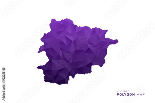Andorra Map - Polygon Style Vector Illustration in Deep Purple Gradient, Low Poly Geometric Design, Isolated on White Background for Infographics and Digital Use.