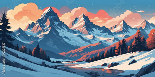 Ski resort in the Austria Alps mountain landscape with snow peak and alpine panorama view under a cold winter sky showing high glacier scenery and ice rocks