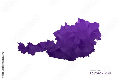 Austria Map - Polygon Style Vector Illustration in Deep Purple Gradient, Low Poly Geometric Design, Isolated on White Background for Infographics and Digital Use.