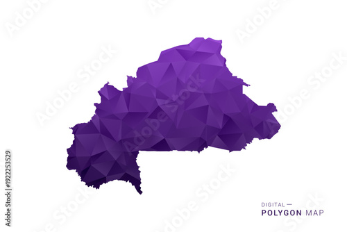 Burkina Faso Map - Polygon Style Vector Illustration in Deep Purple Gradient, Low Poly Geometric Design, Isolated on White Background for Infographics and Digital Use.