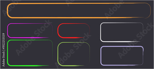 Rectangle photo frame with color brush strokes and rough edges. Color photo rectangle, box border. Hand drawn brush stroke texture stamp shape set with rough   illustration of a set of buttons