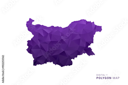 Bulgaria Map - Polygon Style Vector Illustration in Deep Purple Gradient, Low Poly Geometric Design, Isolated on White Background for Infographics and Digital Use.