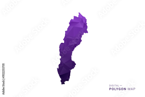 Sweden Map - Polygon Style Vector Illustration in Deep Purple Gradient, Low Poly Geometric Design, Isolated on White Background for Infographics and Digital Use.
