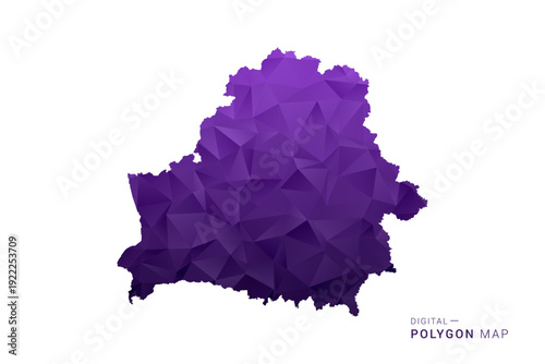 Belarus Map - Polygon Style Vector Illustration in Deep Purple Gradient, Low Poly Geometric Design, Isolated on White Background for Infographics and Digital Use.