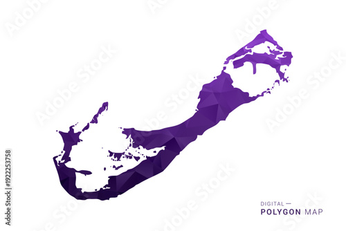 Bermuda Map - Polygon Style Vector Illustration in Deep Purple Gradient, Low Poly Geometric Design, Isolated on White Background for Infographics and Digital Use.