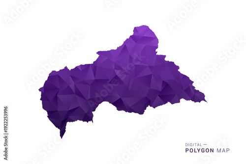 Central African Republic Map - Polygon Style Vector Illustration in Deep Purple Gradient, Low Poly Geometric Design, Isolated on White Background for Infographics and Digital Use.