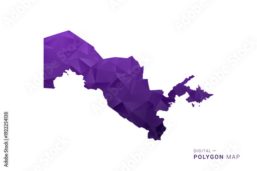 Uzbekistan Map - Polygon Style Vector Illustration in Deep Purple Gradient, Low Poly Geometric Design, Isolated on White Background for Infographics and Digital Use.