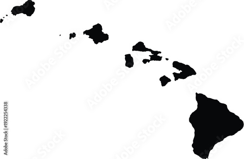 Foto Black silhouette map of Hawaii islands isolated on white background, detailed geographic outline of United States Pacific state for cartography and design projects