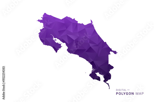 Costa Rica Map - Polygon Style Vector Illustration in Deep Purple Gradient, Low Poly Geometric Design, Isolated on White Background for Infographics and Digital Use.