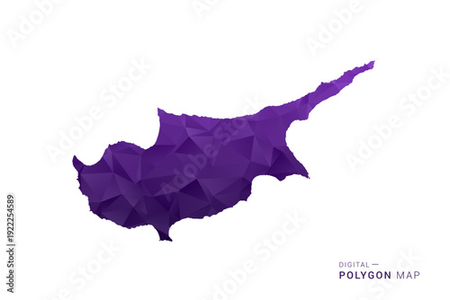 Cyprus Map - Polygon Style Vector Illustration in Deep Purple Gradient, Low Poly Geometric Design, Isolated on White Background for Infographics and Digital Use.