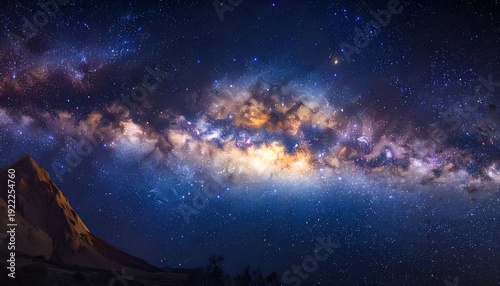 Mountain silhouette frames the radiant Milky Way galaxy, filled with stars and nebulae